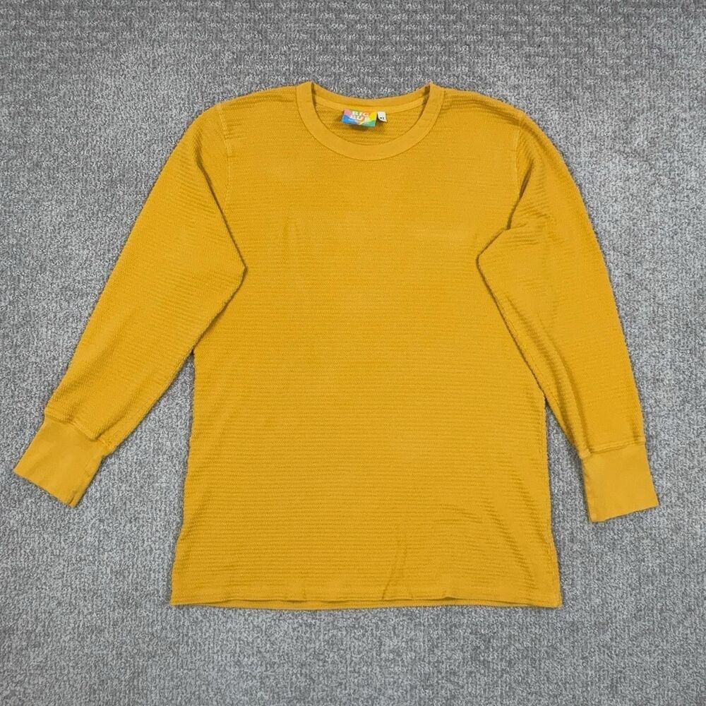 Big Bud Shirt Womens XL Yellow Thermal Waffle Knit Long Sleeve Crewneck Granola